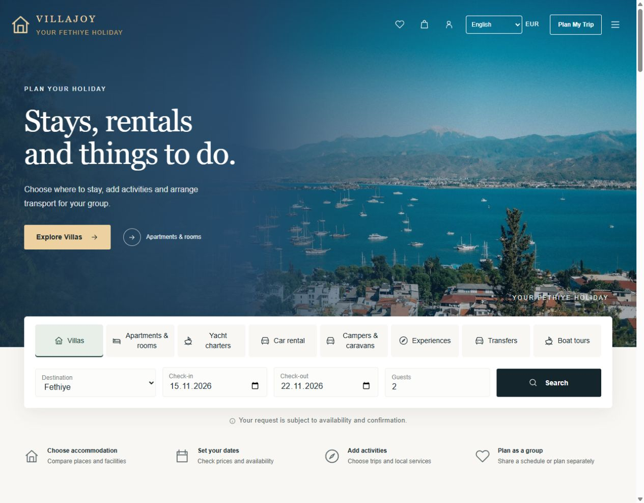 Booking homepage of Template 001